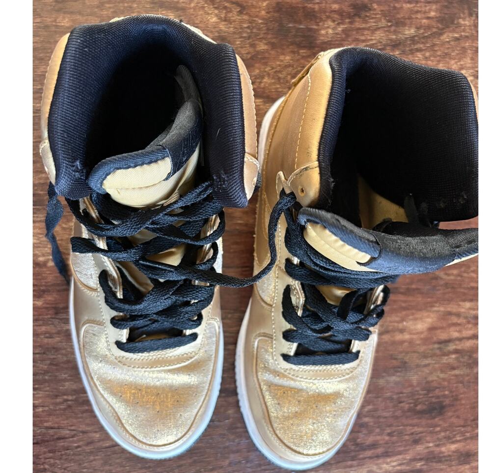 Nike Air Feather Hi Metallic Gold Black Retro High Top Sneakers GS Size 6